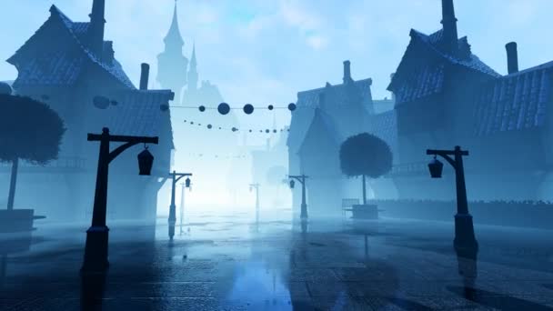 Затуманене Синє Місто Анімації — стокове відео