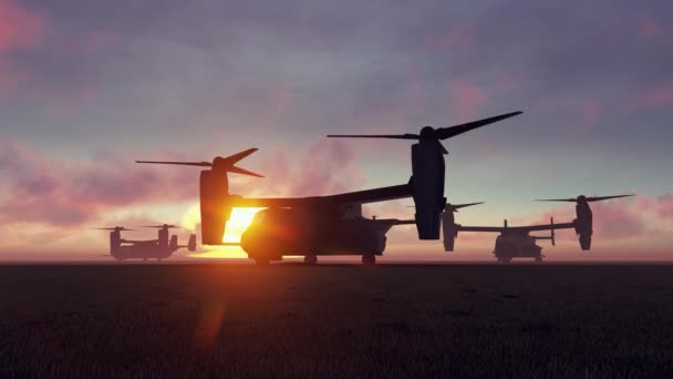 Helicópteros Atardecer Una Animación — Vídeo de stock