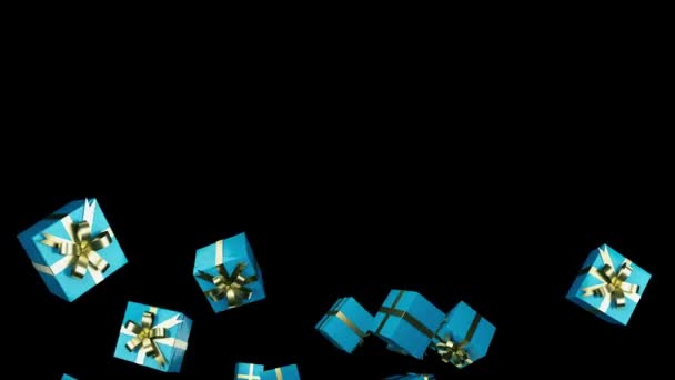 Niebieskie Prezenty Pięknie Zapakowanych Pudełkach Alfa — Wideo stockowe