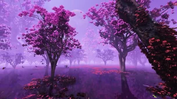 Fantástico Planeta Púrpura Con Plantas Inusuales Forma Árboles — Vídeo de stock