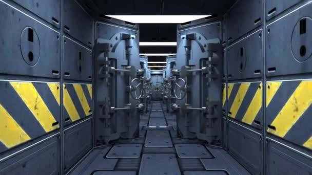 Рух Довгим Коридором Фантастичному Космічному Кораблі — стокове відео
