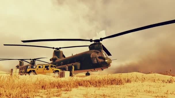 Büyük Bir Nakliye Helikopteri Bir Araç Nakil Aracı — Stok video