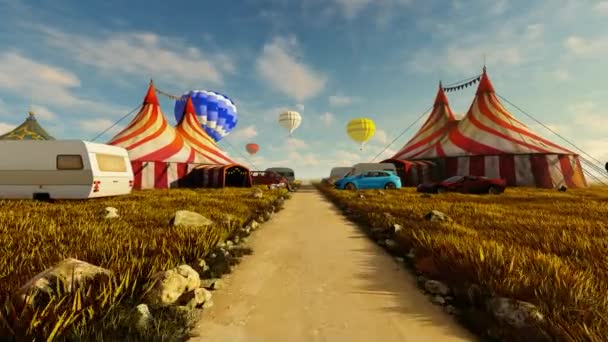 Taman Bermain Dengan Tenda Dan Gerobak Sirkus Keliling — Stok Video