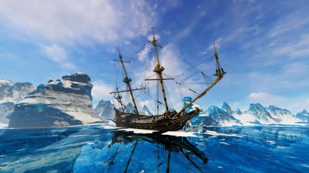 Antiguo Barco Congelado Hielo Una Animación — Vídeo de stock