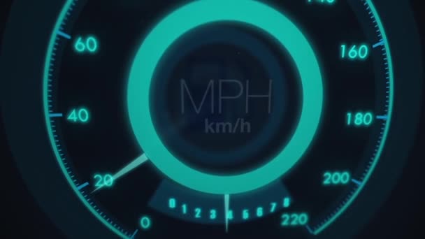 加速度とシフトギアを示すネオンスピードメーター — ストック動画