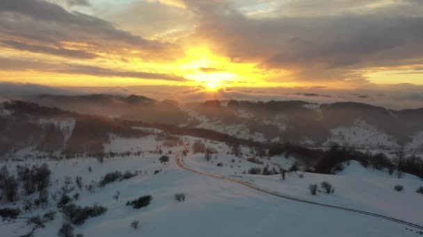 Pôr Sol Aéreo Inverno — Vídeo de Stock