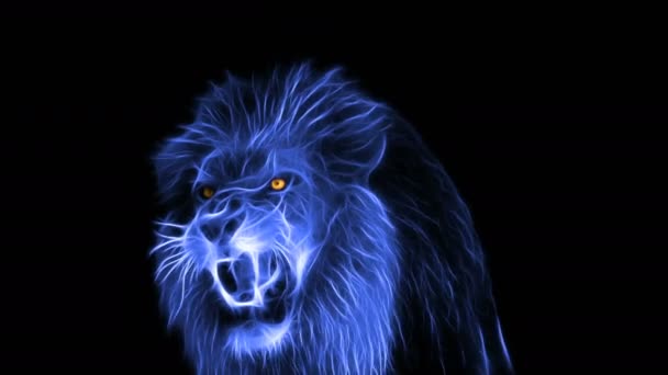 Lion Ghost Blue Black Background — Stock Video
