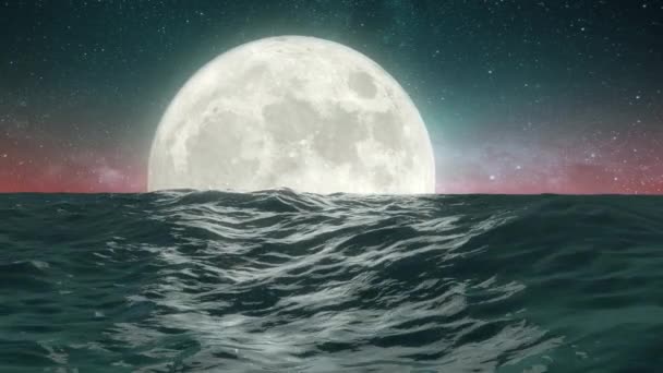 Gece Okyanusu Dolunay Boyutlu Bir Animasyonda — Stok video
