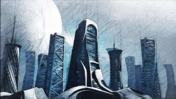 Futuristische Sketch City Einer Animation — Stockvideo