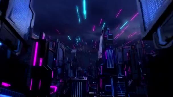 3D中的未来派夜城动画 — 图库视频影像