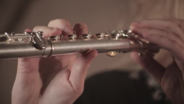Крупный План Девушки Играющей Флейте — стоковое видео