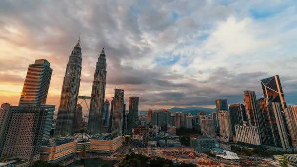 Clouds Moving Modern Skyline Sunset Kuala Lumpur — Stock Video