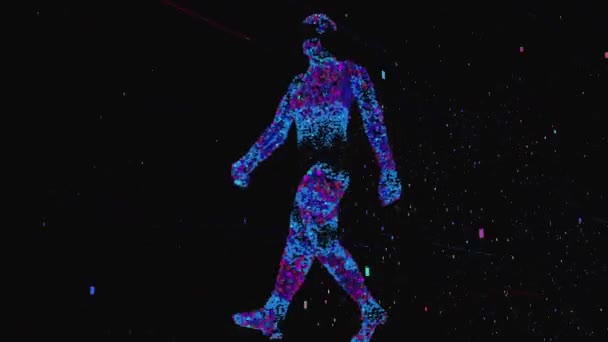 Caminhando Homem Cubo Azul Roxo — Vídeo de Stock