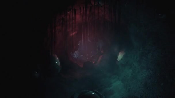 Horror Barlang Szemekkel Falakon — Stock videók