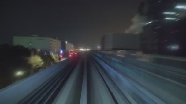 Monorriel Tokio Odaiba Tokio Hyperlapse Pov Por Noche — Vídeos de Stock