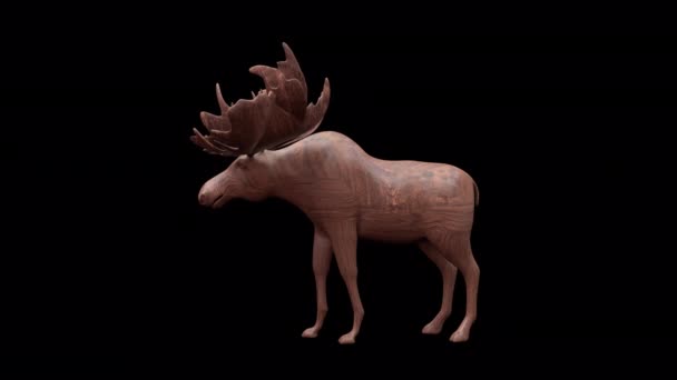 Wood Toy Moose Animatie Met Transparante Alfa Achtergrond — Stockvideo
