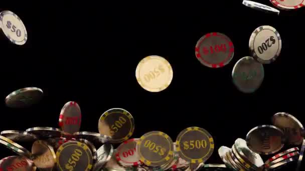 アルファ の背景を持つゴールドカジノチップ画面オーバーレイアニメーション — ストック動画