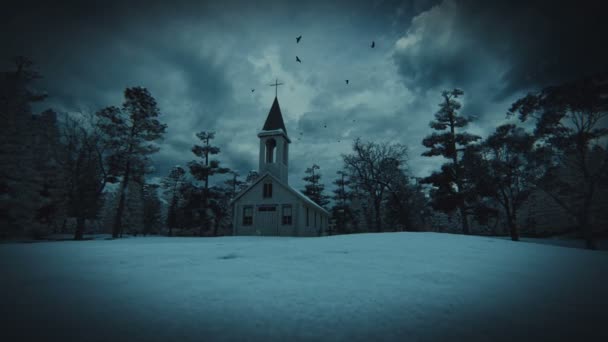 雪のアニメーションのホラー教会 — ストック動画