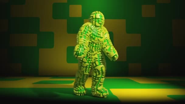 Dansen Groen Geel Rubber Man — Stockvideo