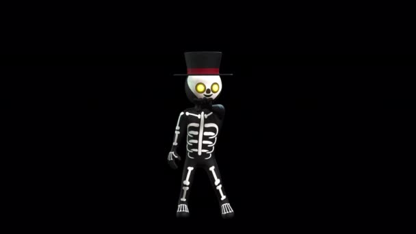 Bailarina Halloween Con Sombrero Traje Esqueleto Con Fondo Transparente Alfa — Vídeo de stock
