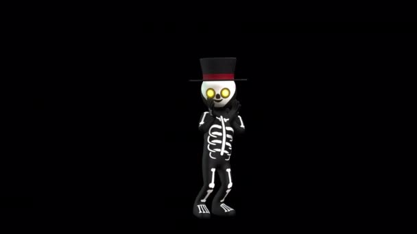 Halloween Dansare Med Hatt Och Skelett Kostym Med Transparent Bakgrund — Stockvideo