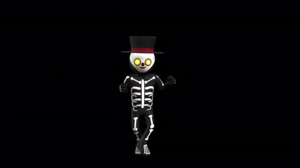 Halloween Dansare Med Hatt Och Skelett Kostym Med Transparent Bakgrund — Stockvideo