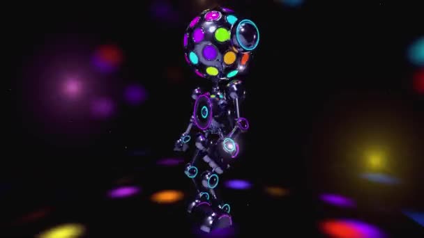 クラブで踊るカラフルなディスコヘッドロボット — ストック動画