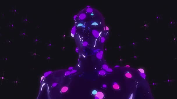 Cámara Dando Vueltas Alrededor Robot Humanoide Púrpura Rosa — Vídeos de Stock