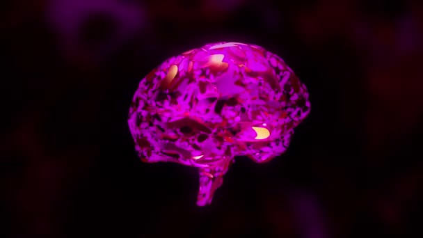Cerebro Cristal Rosa Girando Alrededor — Vídeo de stock