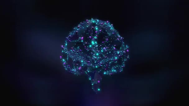 紫色和泪状粒子晶体大脑在3D中旋转 — 图库视频影像