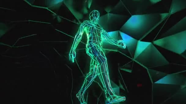 Crystal Hombre Línea Verde Caminando Espacio Bucle — Vídeos de Stock