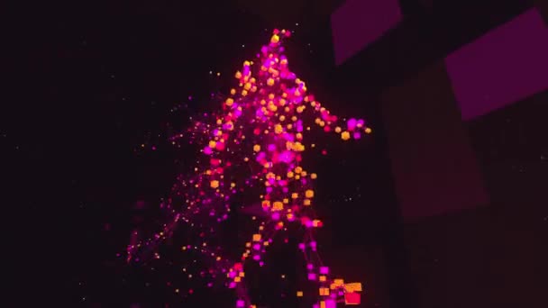 Homme Particules Violet Rouge Marchant Dans Espace — Video