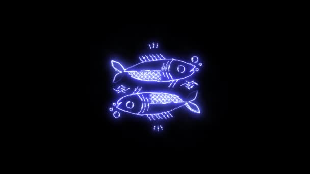 Das Sternzeichen Fische Auf Schwarzem Hintergrund — Stockvideo