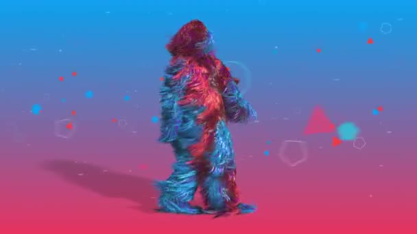 Loop Hairy Animated Man Blue Red — стоковое видео