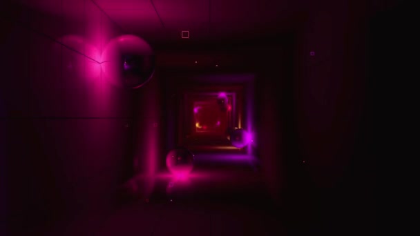 Петля Помаранчевих Фіолетових Кульок Квадратному Тунелі Печери — стокове відео
