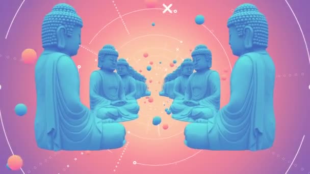 Snurrande Buddha Statyer Animerad Loop — Stockvideo