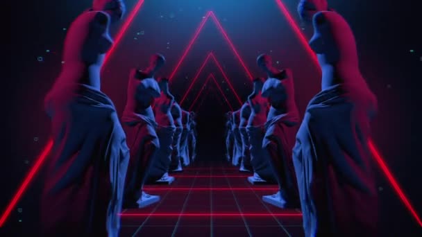 Statues Animées Vénus Milo Tournant Dans Tunnel Triangulaire Rouge Bleu — Video