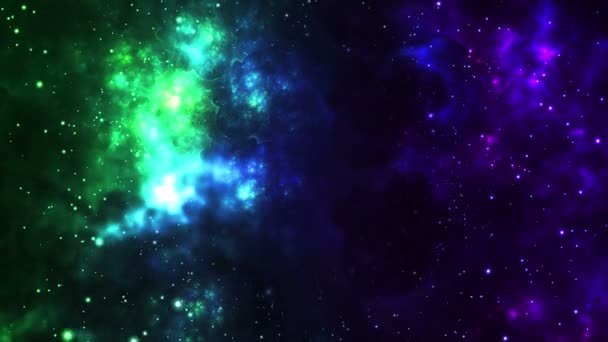 Yeşil Mavi Nebulaya Doğru Soyut Uzay Uçuşu — Stok video