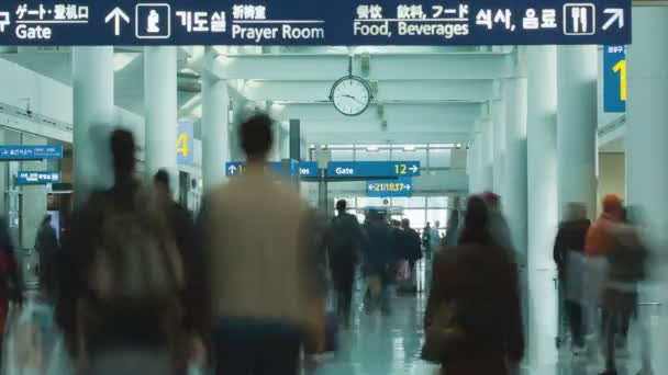 Überfüllter Flughafen Mit Vielen Menschen Und Schneller Uhrzeit — Stockvideo
