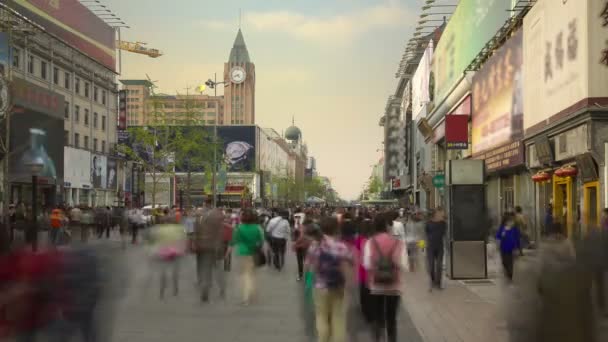 Människor Wangfujing Gatan Peking Kina — Stockvideo