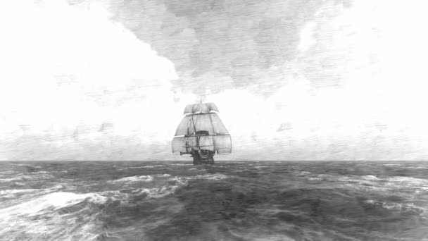 Bir Eski Yelkenli Gemi Çizimi — Stok video