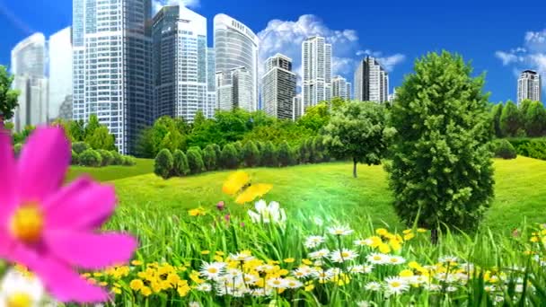 Animated Panorama Consisting Vector Images Form Natural Park Urban Area — Stock Video