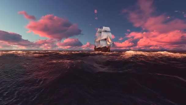 Sailing Ship Sea Animation — Stock Video