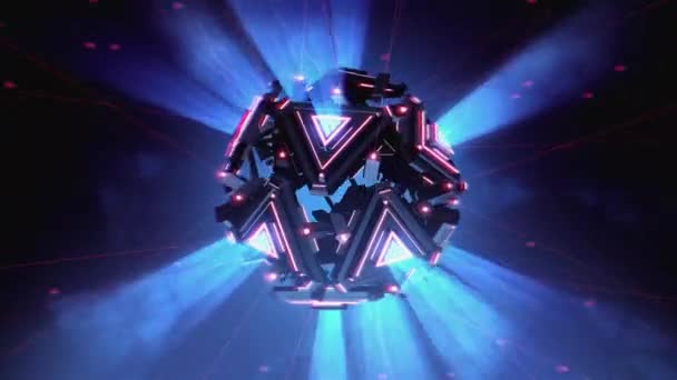 Blue Disco Ball Draait Rond Ruimte — Stockvideo