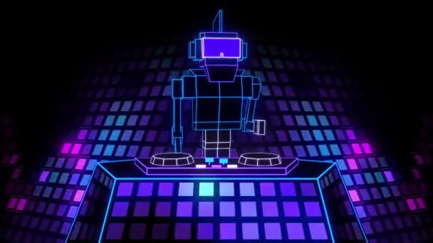 Робот Диджей Играющий Музыку Фиолетовой Анимации Loop — стоковое видео