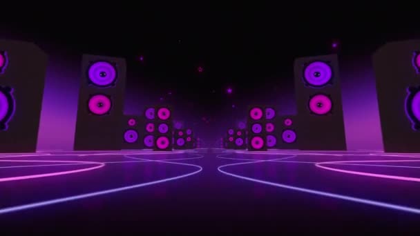 Purple Speakers Knallen Muziek Ruimte Sterren Achtergrond — Stockvideo