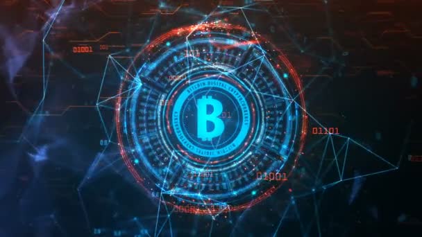 Bitcoin Hintergrund Blauen Und Roten Lasern — Stockvideo