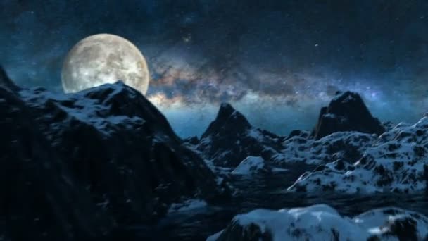 Volando Través Las Montañas Por Noche Con Luna Fondo — Vídeo de stock