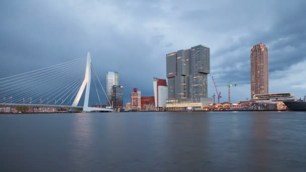 Modern Business Centre Dusk Night Rotterdam Netherlands — Stock Video