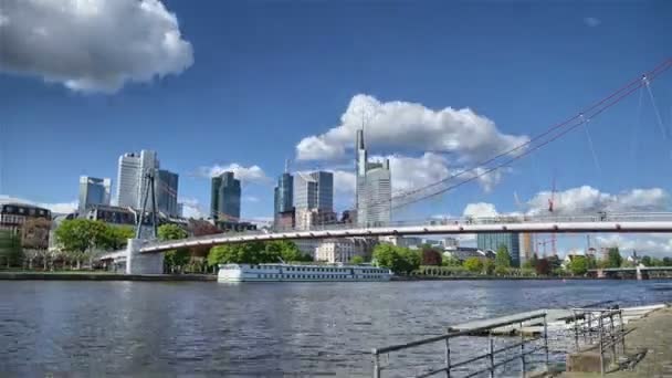 Skyline Motion Frankfurt Germany Cloudy Day — Stock Video